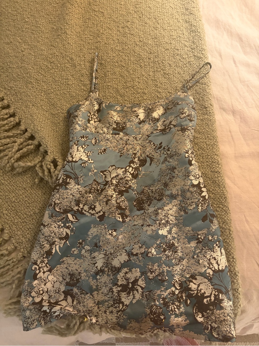 Urban Outfitters Blue Floral Satin Spaghetti-Strap Mini Dress
